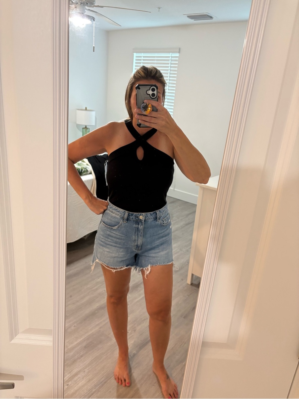 Peach Love California Black Twist Halter Keyhole bodysuit
